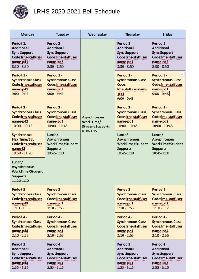 Bell Schedules | Long Reach High School